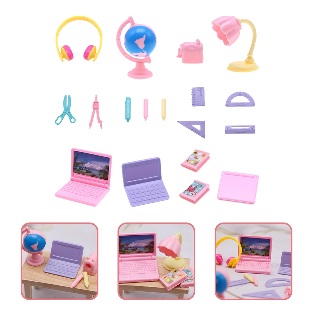 Mini conjunto de papelaria brinquedo em miniatura crianças menina brinquedos meninas bonecas suprimentos viagem régua modelo computador