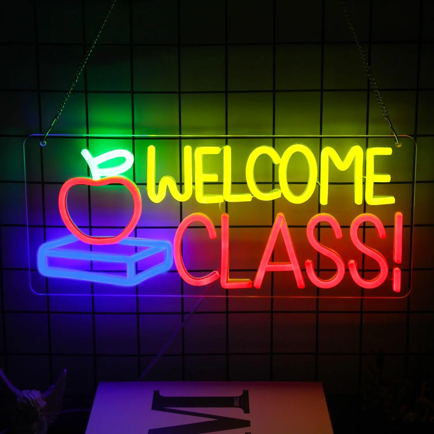

LED Welcome Class Neon Sign Light Student Classroom Neon Lights Apple Book Signs For Wall Decor Classroom School Opens Party
