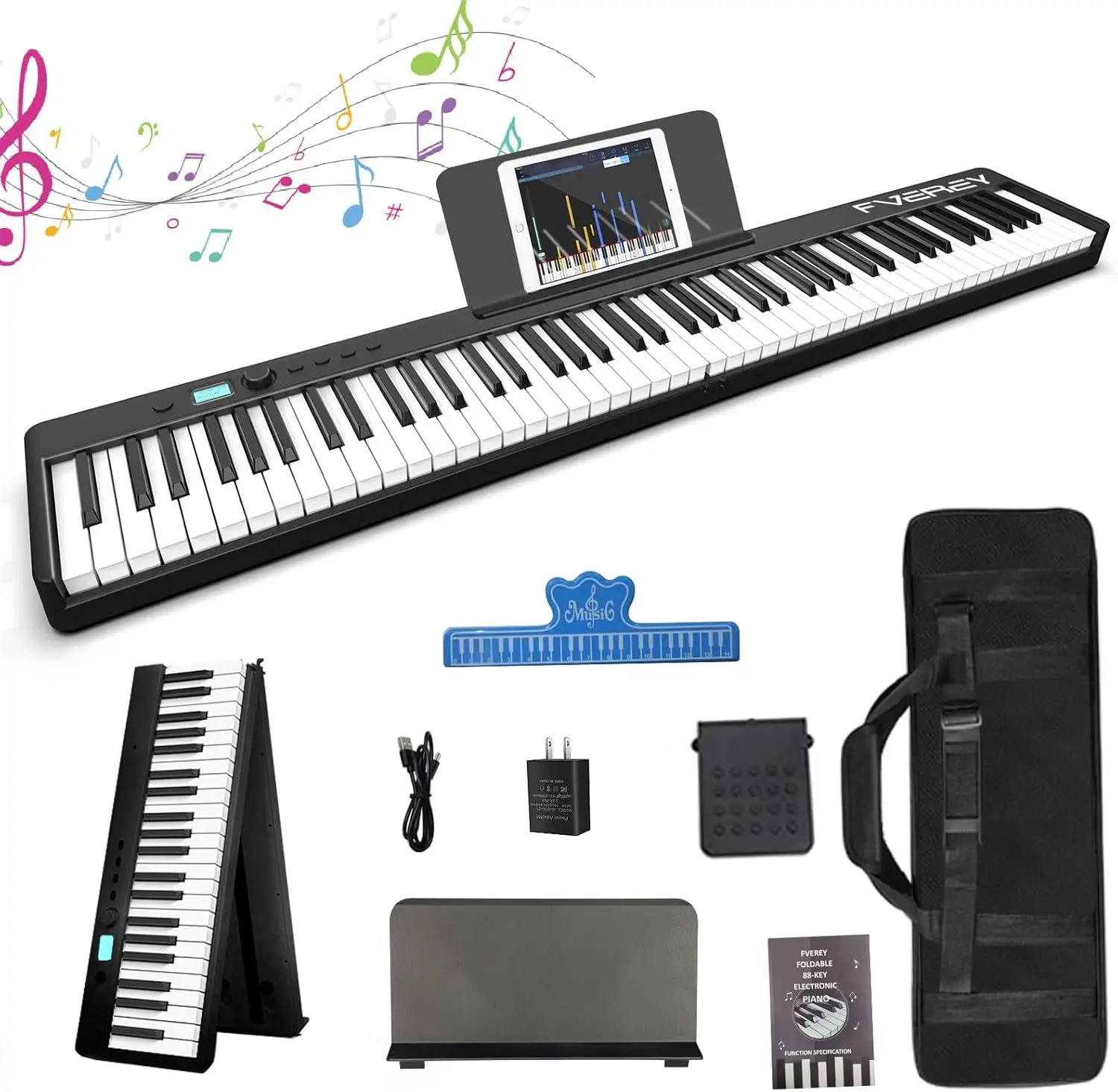 

Folding Piano Keyboard, 88 Key Semi Weighted Keyboards Electric Piano, Full Size Keyboard Portable Digital Piano with Sus