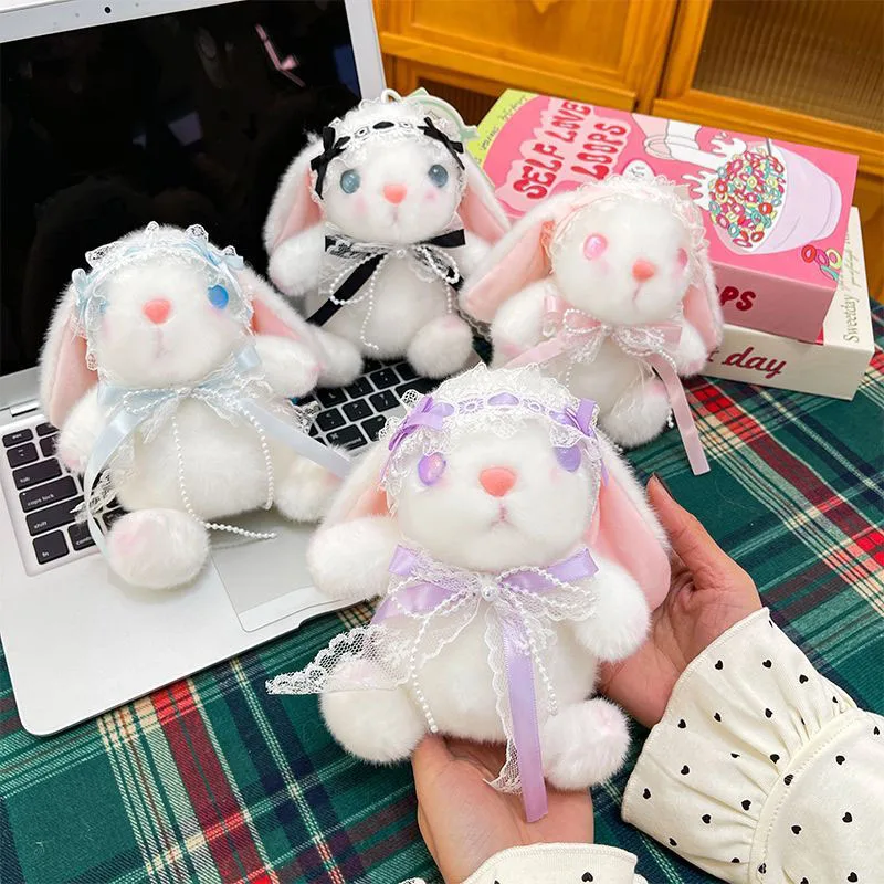 

Cute Rabbit Plush Bag Charm Kawaii Lace Decor Stuffed Animal Hanging Ornament Soft Fluffy Pendant Gift Multiple Styles for Girls