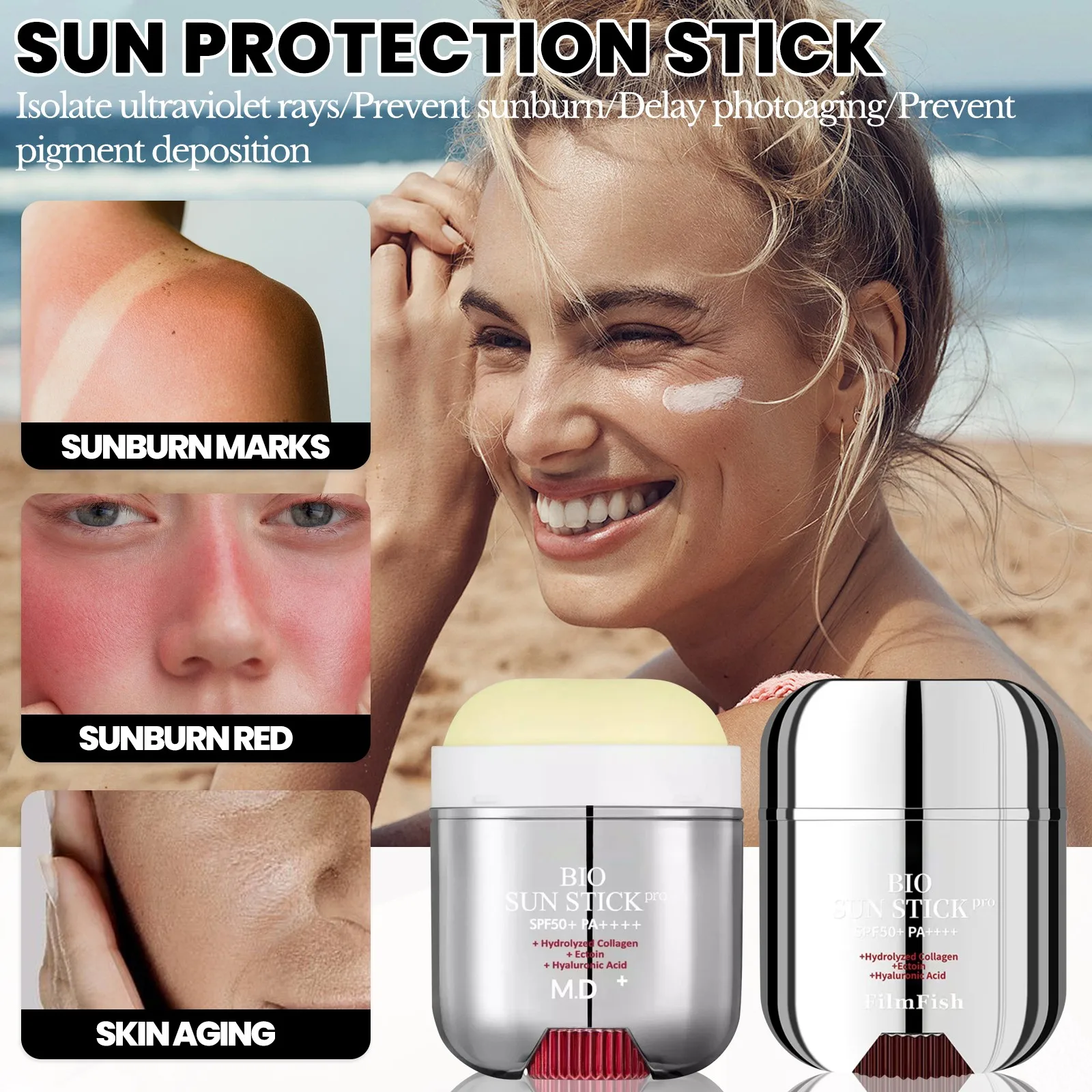 Bio Sun Stick Pro Pantalla solar Antiarrugas Unisex Sun Stick, Peptide 9 Bio Sun Stick SPF50+, Protector solar portátil con protección UV Sti