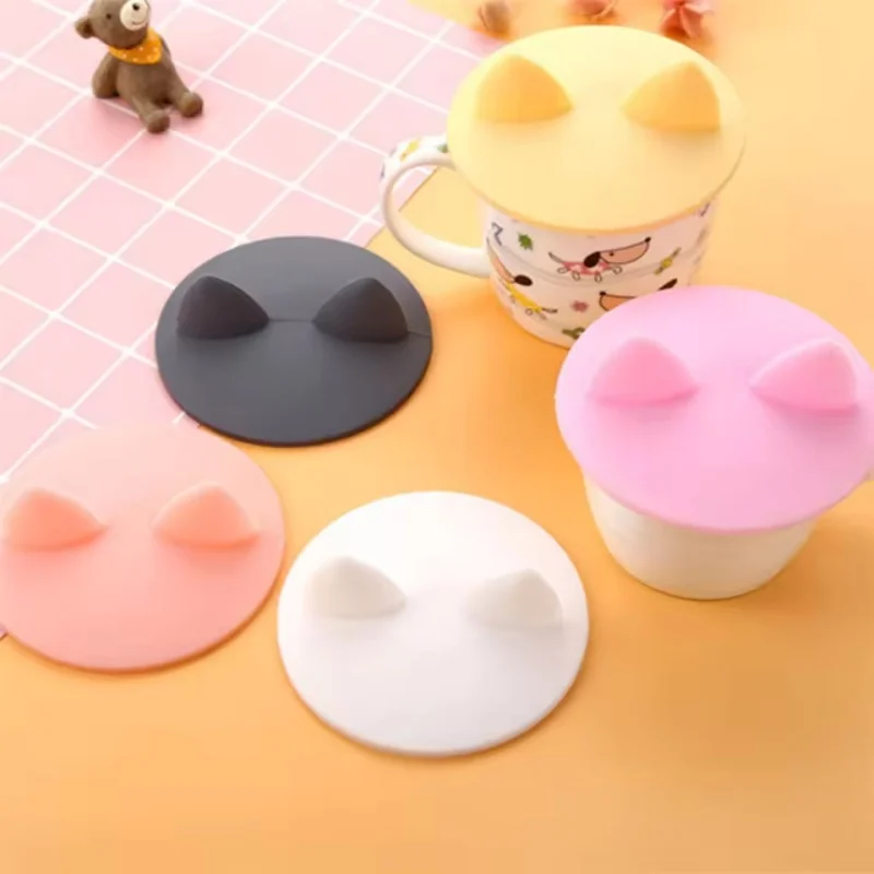 Cute Cat Ear antler Silicon Cup Lid, Dustproof Leak-Proof Sealed Cover for Coffee Water Cup, Round Heating Cup Accessories