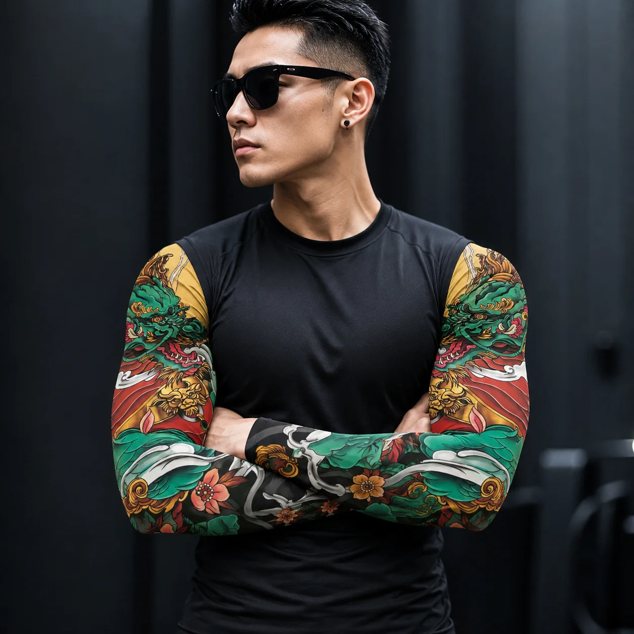 Flower Arm Pattern Flower Arm Tattoo Sleeve Elastic Breathable Sun Protection Cover Long-sleeved Seamless Ice Silk Arm Sleeve
