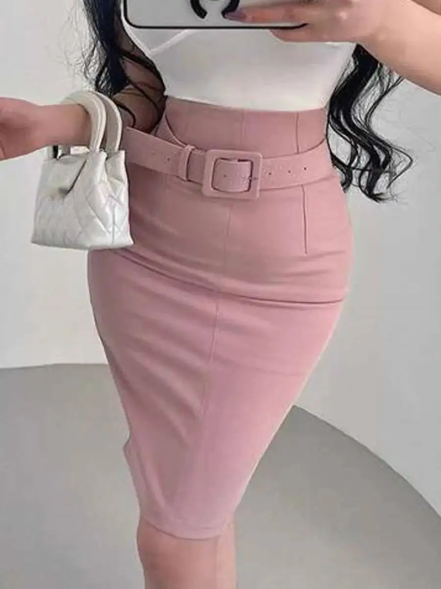 

Korean Pure Desire Style Sexy OL High Waist Back Slit Mid Length Skirt Belt School Girl Uniform Fashion Women Mini Skirts UJR8