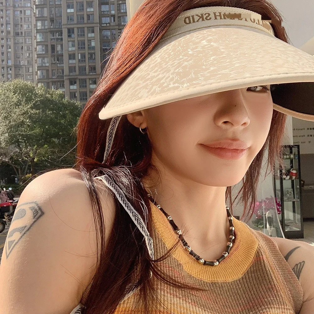 New Summer Women UV Protection Sun Hat Girls Travel Foldable Large Brim Empty Top Bonnet Outdoor Sport Casual Sunscreen Visor