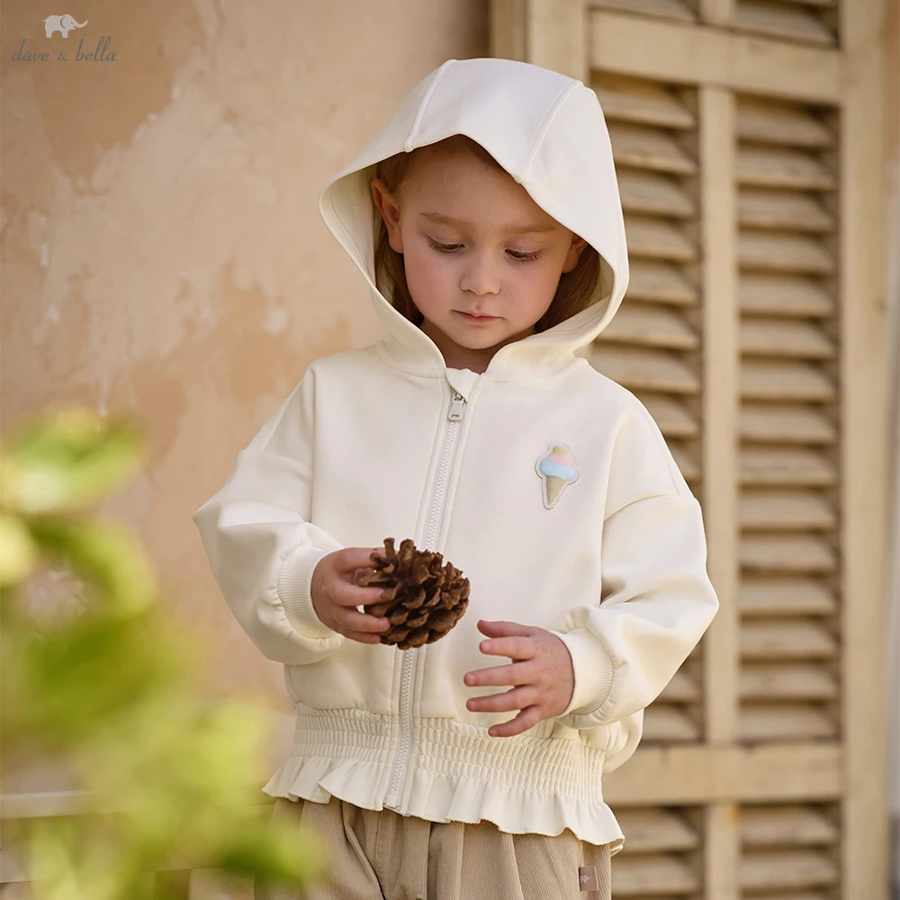 Dave Bella Girls Autumn Knitted Hooded Jacket Coat for Children Casual Spring Outdoor Outwear Kids Clothing DB3263210