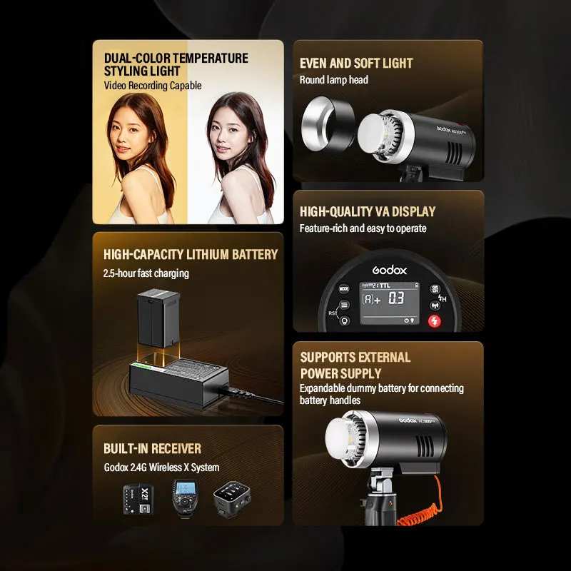 Godox AD300 Pro II Portable 300Ws Outdoor Flash TTL HSS 1/8000s 2.4G Wireless with RGB LED 3000mAh Battery for Canon Nikon Sony - view 2