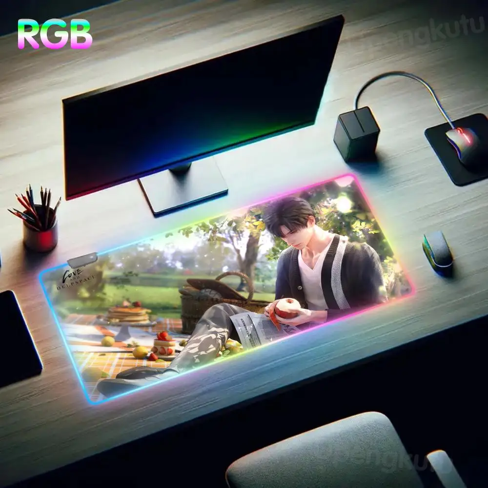 L_love and D_deepspace Mouse Tapete Para Mouse Pad RGB Mouse Pad LED Large Gamer Desk Mat Anime Student Writing Pad Luminous