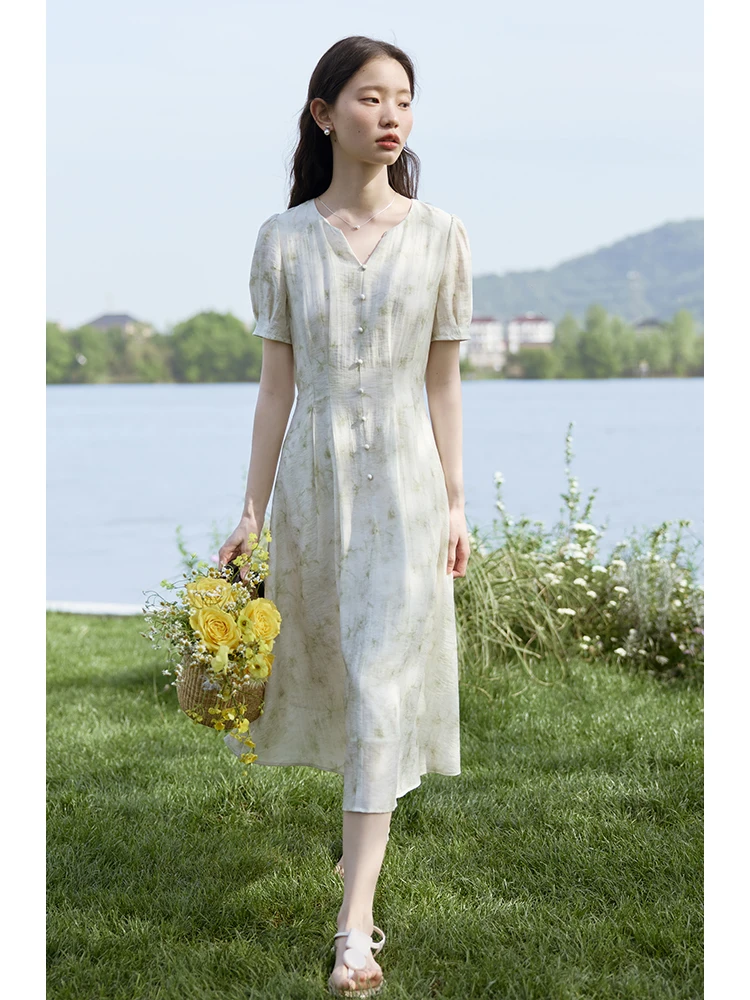 ZIQIAO  Elegant Floral Long Dress For Female 2024 Summer New French Style Romantic Women Slim Dress 24ZQ92310