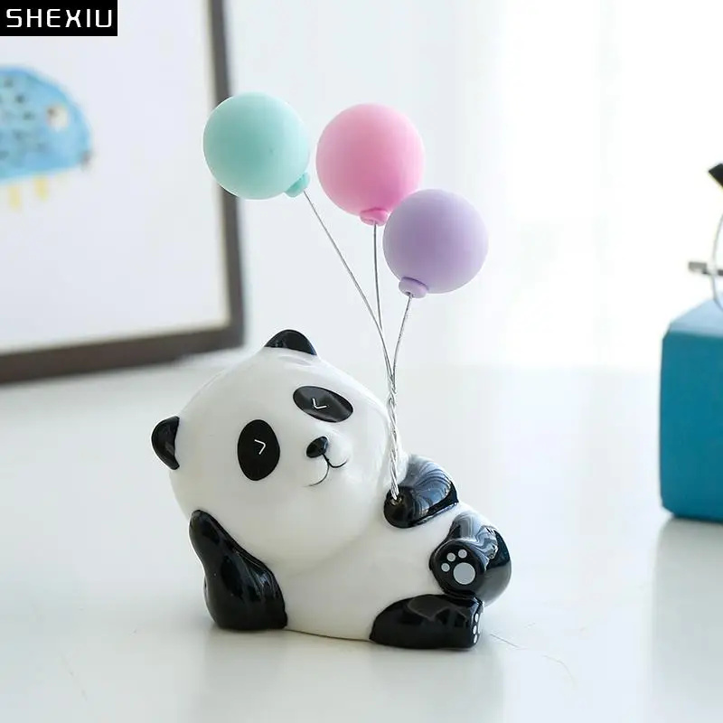 

Cute Balloon Panda Miniature Figurines Ceramic Crafts Sculpture Desk Decoration Ornaments Living Room Furnishings Panda Statue