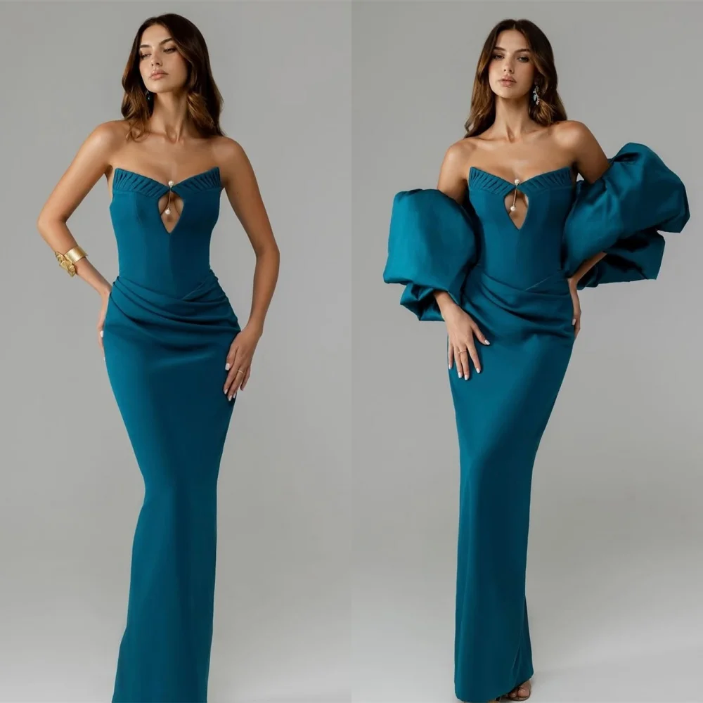 

Customized Mermaid Temperament Jersey Evening Dress Elegant Strapless Homecoming Dresses High Quality Special Occasion Gowns