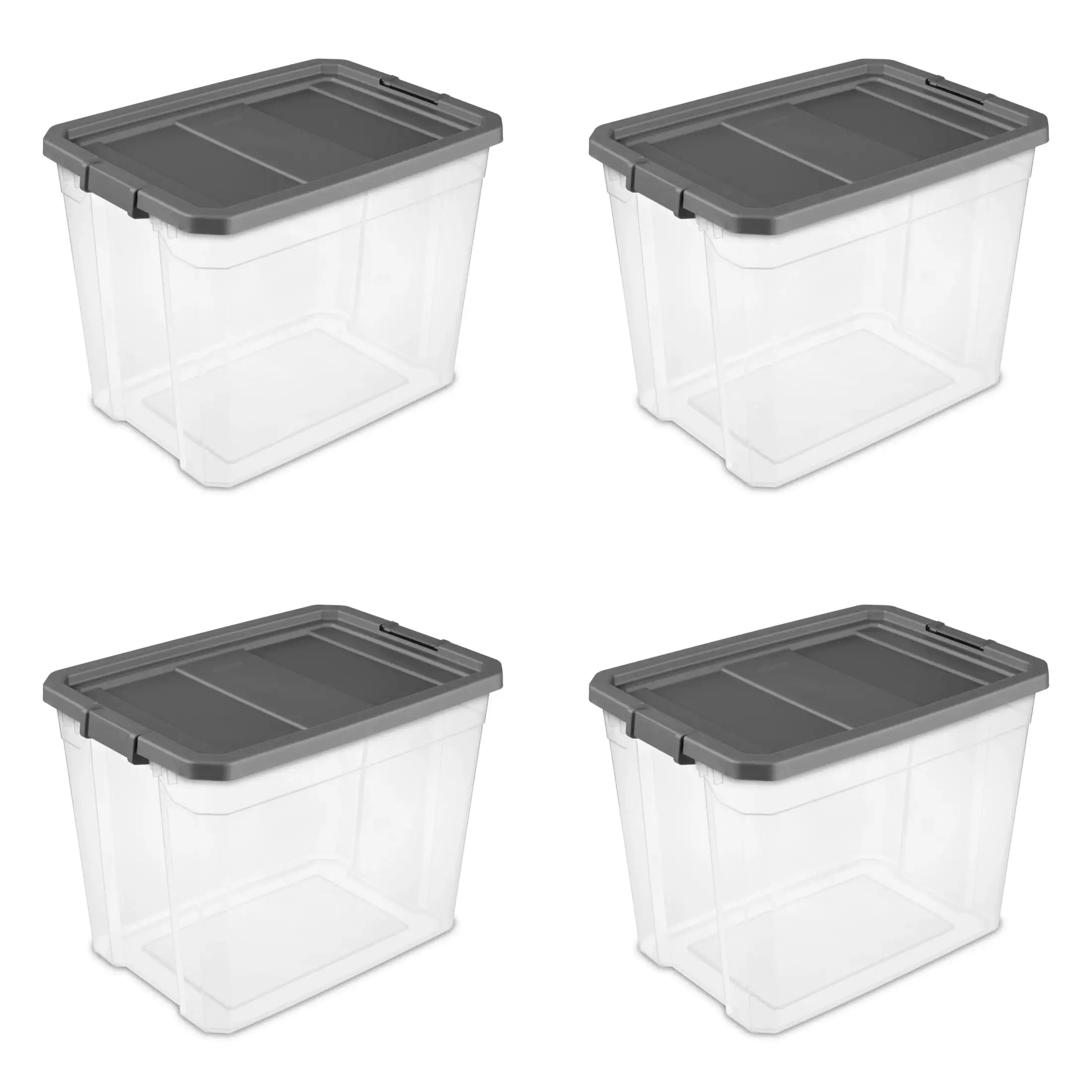 

108 Quart Stacker Box, Durable Clear Plastic Bin With Lid, Dark Gray, 4 Count