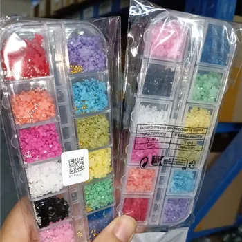 1 kutu 12 renkler 3D çiçek tırnak Charms Rhinestones & havyar boncuk karışık çelik boncuklar taşlar Nail Art dekorasyon kadınlar kızlar için