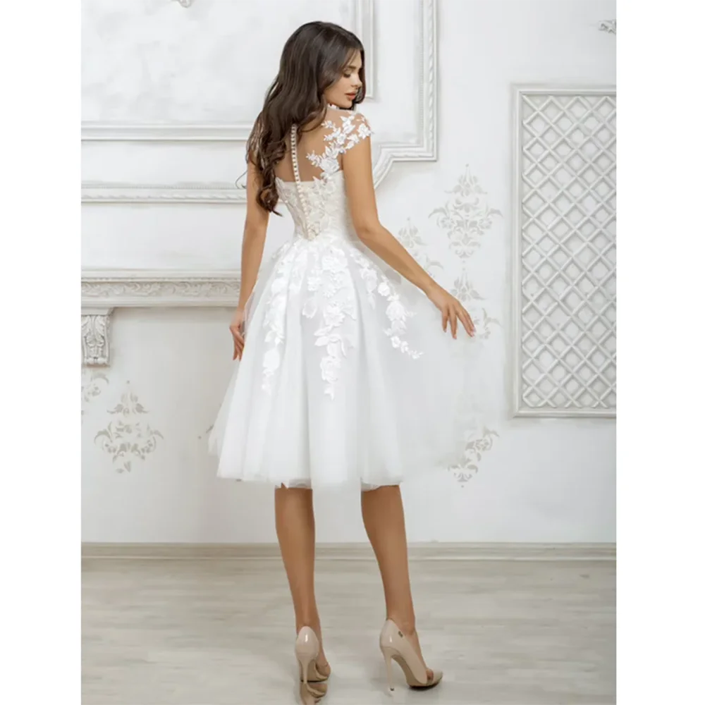 Vestido De fiesta De boda blanco elegante hasta la rodilla con tirantes finos vestido De baile De encaje exquisito bonito bata De boda