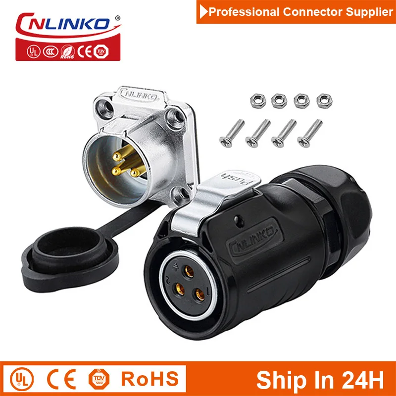 Cnlinko LP20 Waterproof 3Pin M20 Aviation Wire Cable Contact Power Connector Plug Socket Joint for Vehicle Truck Boat New Energy