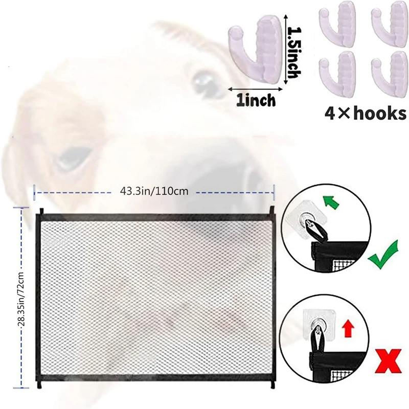 Pet Safety Guard Mesh Dog Gate,Pet Gate Magic Gate For Dogs,Portable Folding Safety Gates Install Anywhere Wide Safety