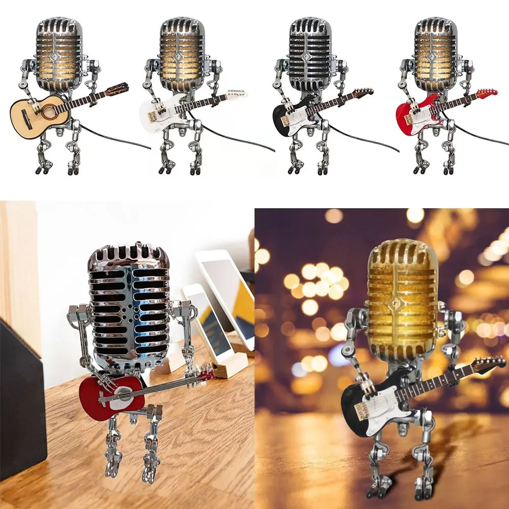 Home furnishings Retro Wrought iron Ornaments Decorations Robot Microphone for playing guitar Desk lamp
