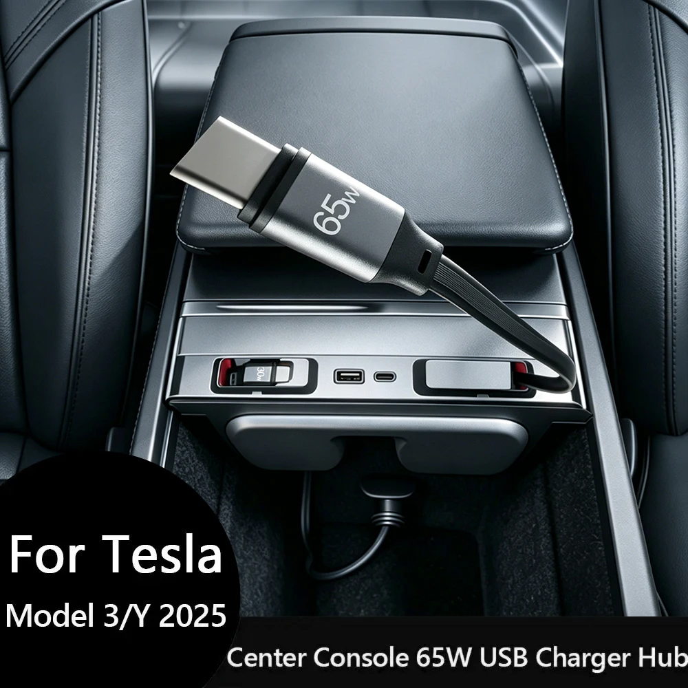

For Tesla Model Y Juniper 2026 Retractable Center Console USB Hub Model 3 Highland Phone Charger Fast Charging Docking Station