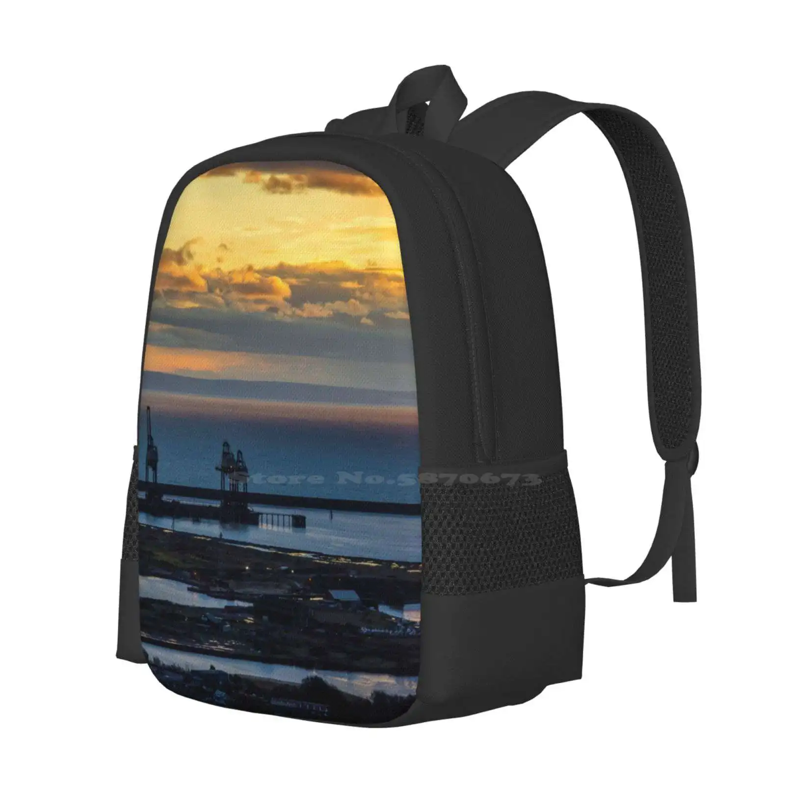 Port Talbot Docks - 2014 Fashion Pattern Design Travel Laptop School Backpack Bag Port Talbot Docks Sunset Cranes Steel Works