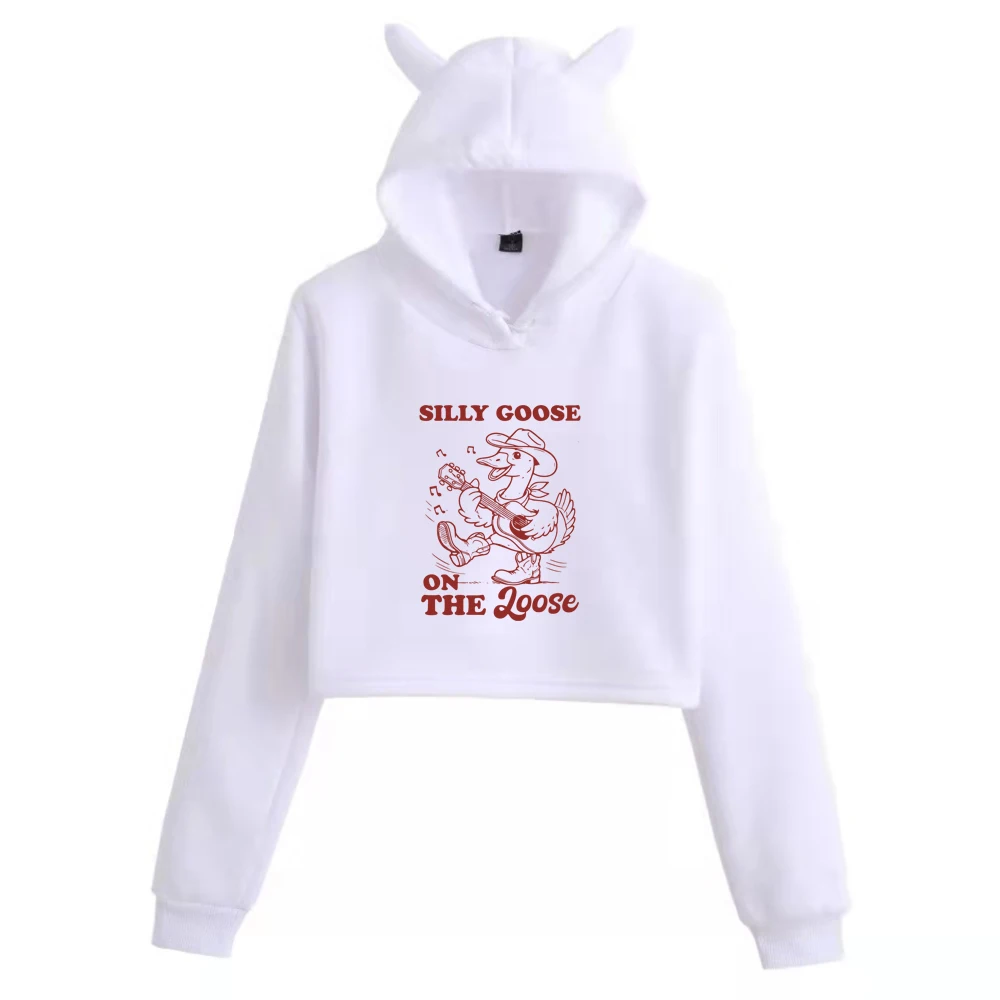 Silly Goose on The Loose Cat Ears Hoodie 2024 Printing Girls Fashion Long Sleeve Regular Clothing