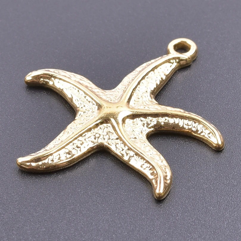9pcs No Fade Golden Marine Series Conch Starfish Seahorse Animal Pendant Fish Tail Crab  Koi Lovable Stainless Steel Pendants view 3