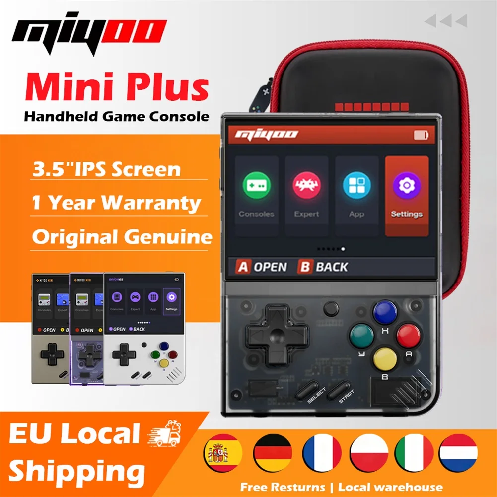 Miyoo Mini Plus Retro-Handheld-Spielkonsole, klassischer Spiele-Emulator, 3,5-Zoll-IPS-Bildschirm mit WLAN und Echtzeituhr, tragbare Tasche, Mini+ Videospielsimulator, eingebauter Vibrationsalarm,