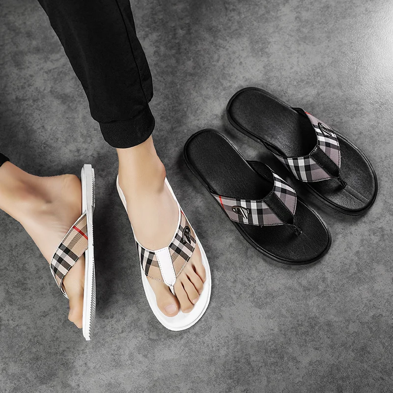 Sandalias planas de playa sin cordones para hombre, chanclas de cuero de verano para hombre, nuevos zapatos de alta calidad para hombre, zapatillas suaves y cómodas para exteriores