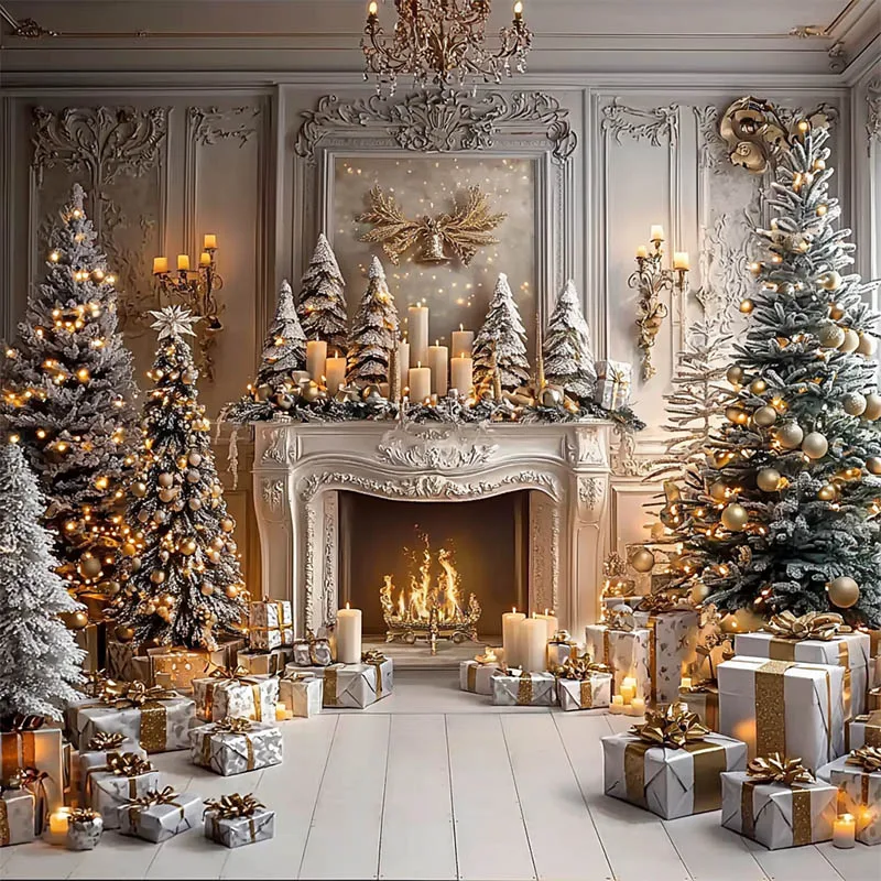Mehofond-Fondo de fotografía de lujo para Navidad, elegante chimenea, retrato familiar, árboles, velas, regalos, decoración, utilería de fondo