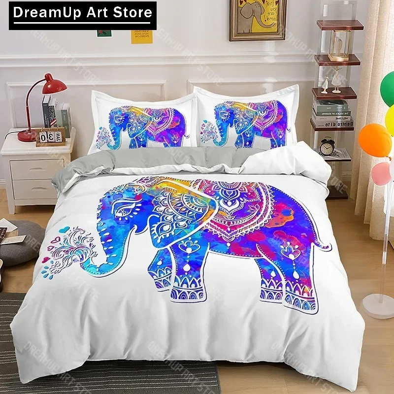 

Bohemian Elephant Bedding Sets Queen King Size Colorful 23Pcs Duvet Cover Boho Psychedelic Indian Mandala Polyester Quilt Cover