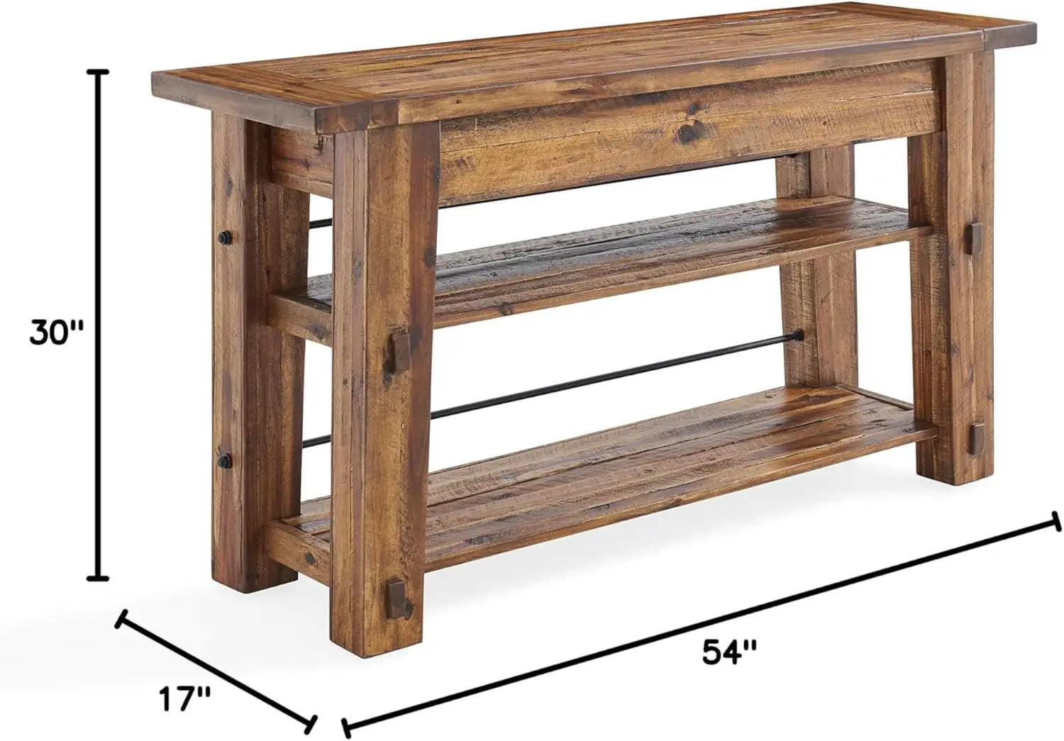 Mesa de console industrial de madeira Durango 54" L com duas prateleiras