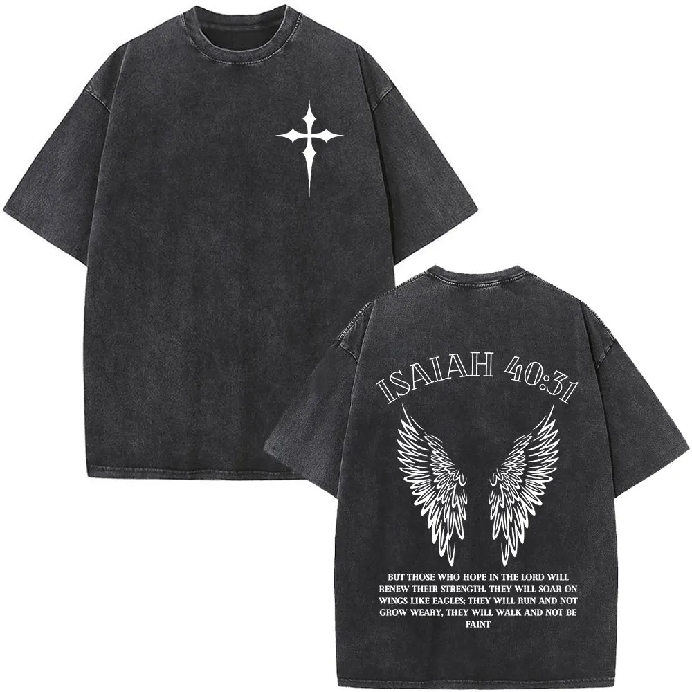 

Christian Jesus Bible Verse Washed T-shirts Men's Women Fashion Vintage Oversized T Shirts Harajuku Cotton Short Sleeve T-shirt