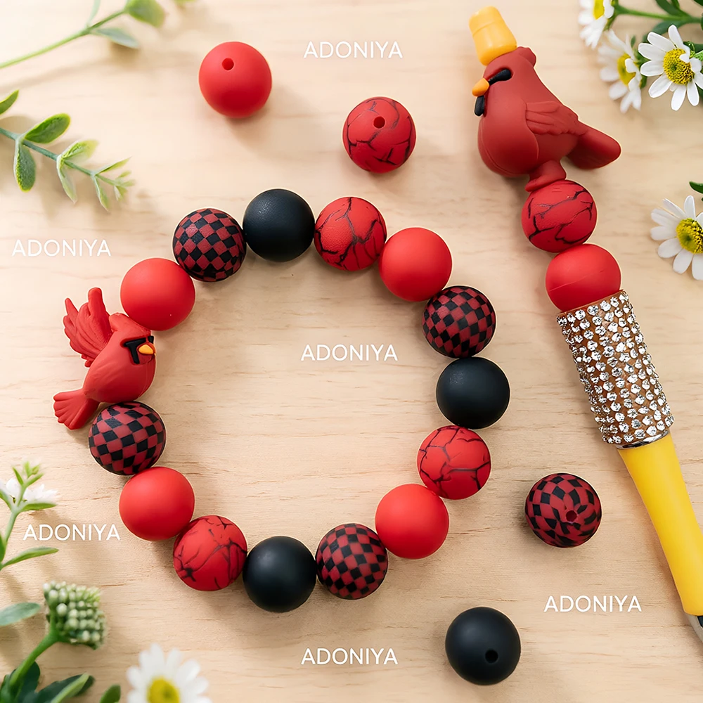 33/34-teiliges Set aus Silikonperlen der Red Bird Serie für DIY-Halsketten, Armbänder, Dekorationen, Stifte, Schmuckanhänger usw. Geburtstagsgeschenk für die Feiertage – Detail 3