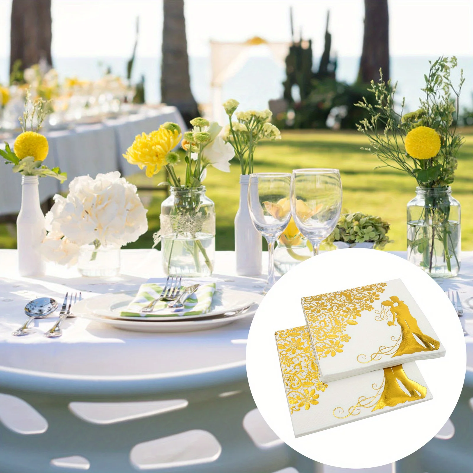 20/40pcs Wedding Paper Napkins Sparkle Golden Bride Groom Table Napkins 33x33cm Two-Layers Home Hotel Wedding Party Table Decor
