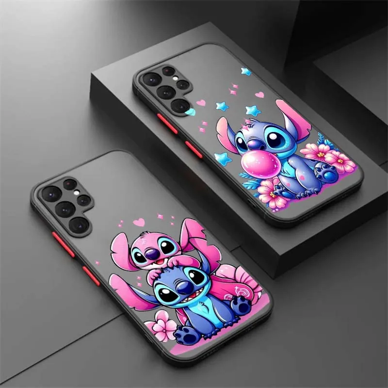 

Stitch Angel Love Cute Phone Case For Samsung S25 S24 S23 S22 S21 S20 S10 S9 Ultra Plus Edge FE 5G Frosted Translucent