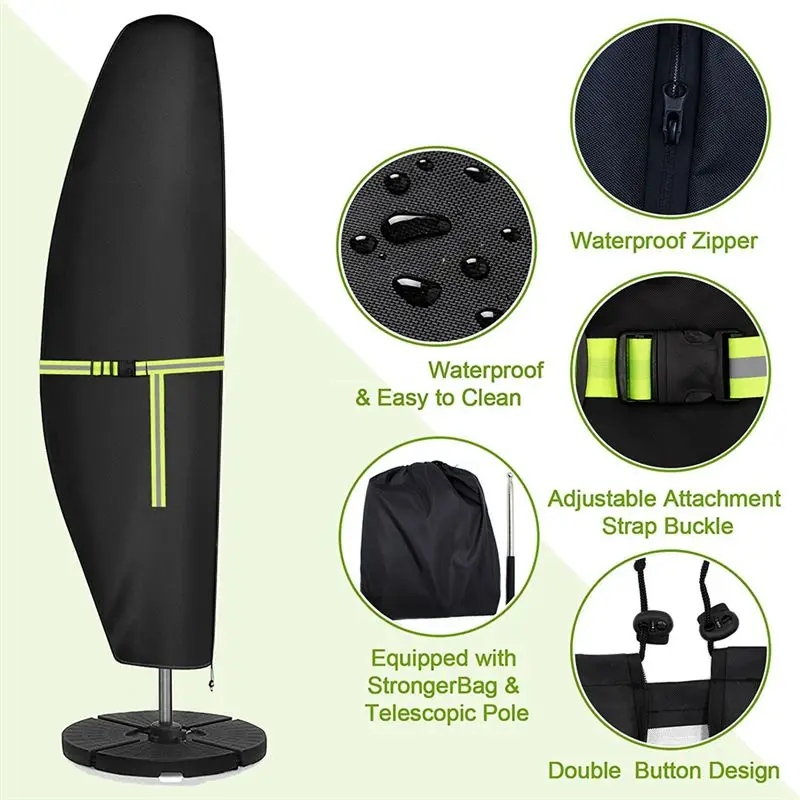 BAAJ-1 Set 420D Waterproof Outdoor Umbrella Cover Outdoor Parasol Cover Fits For Cantilever Offset Umbrella 210 X 45 X 72/32 Cm