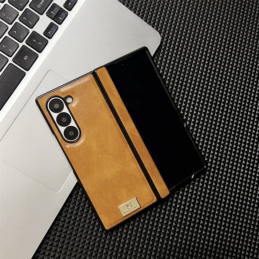 

Luxury Business Sle Retro Leather Hard Phone Case for Samsung Galaxy Z Fold 7 6 5 4 Skin Feel Hinge Shockproof Protective Cover