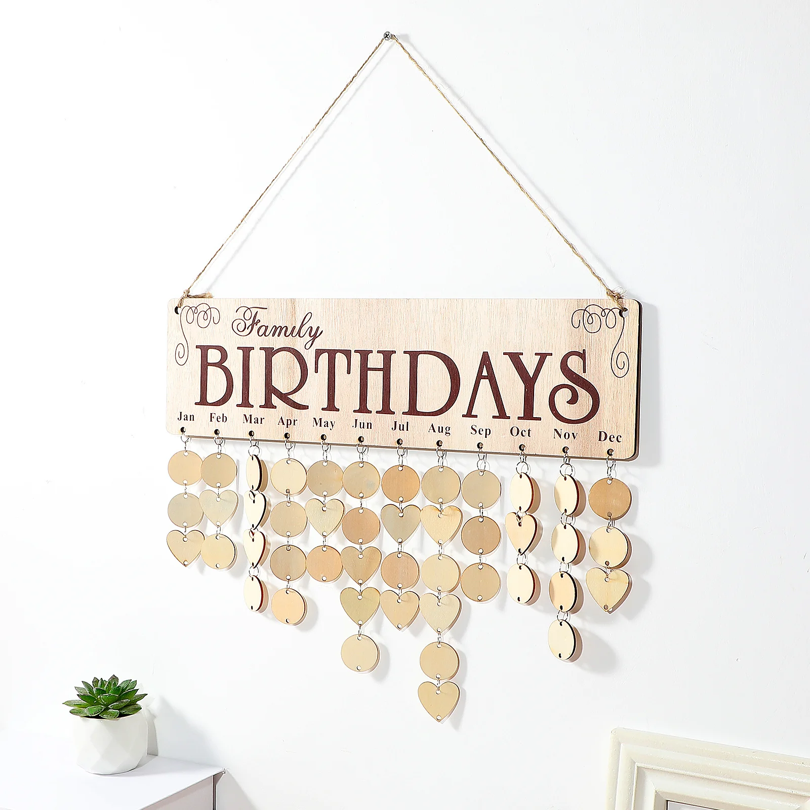 

1Set Wooden Birthday Calendar Board DIY Hanging Reminder Plaque Handmade Wall Decor Kids Family Anniversary Important Dates