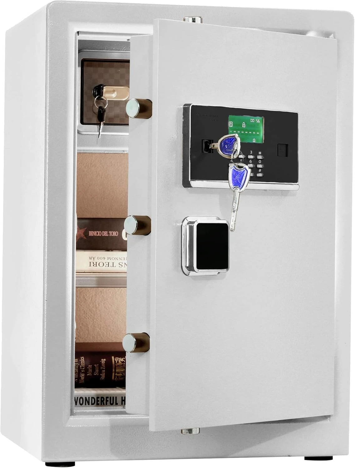 Safe Box,Home Safe,Large Security Box with Double Safety Key Lock and Password for Money and Document,3.7 Cubic White