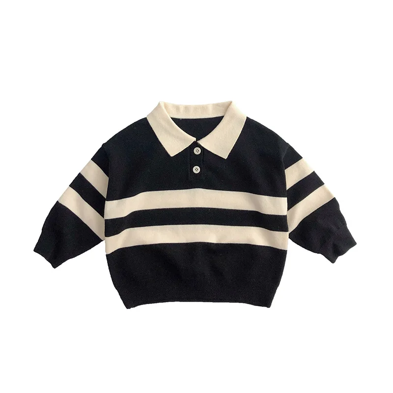 2024 Autumn New Children Long Sleeve Striped Sweater Cotton Boys Knitted Shirts Cute Baby Casual Knit Sweater Kids Clothes