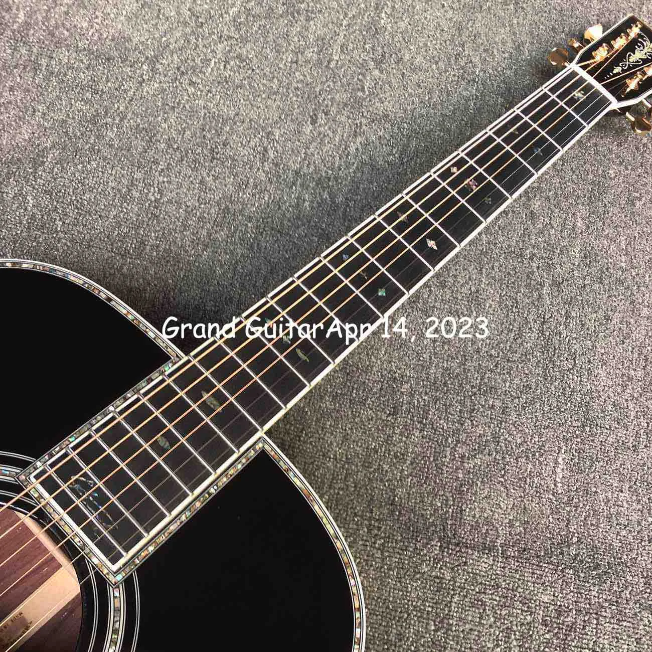 Custom Dreadnought 41 inch Solid Rosewood Back Side Abalone Binding Dreadnought Body Gloss Black Acoustic Guitar