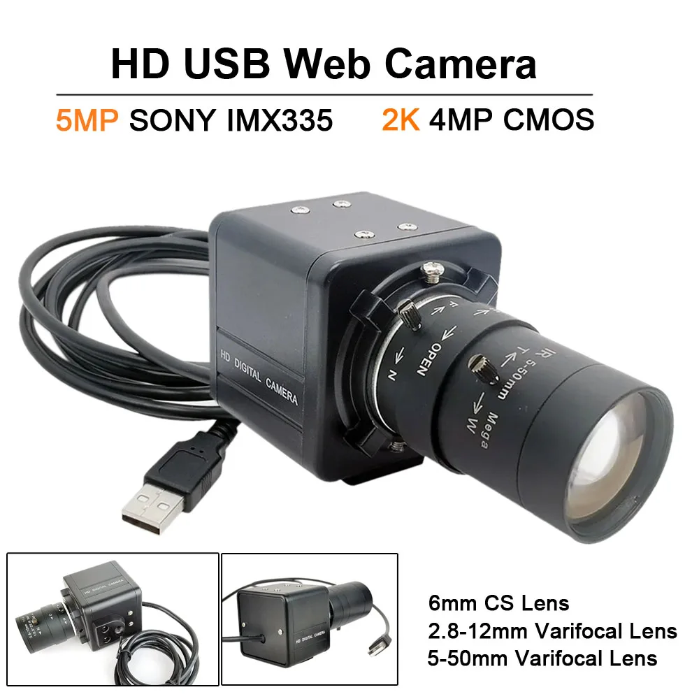 Industrial 30fps 5MP IMX335 USB Webcam 4MP 2K With CS 5-50mm Varifocal Lens High speed USB2.0 UVC OTG  PC Video BOX Camera