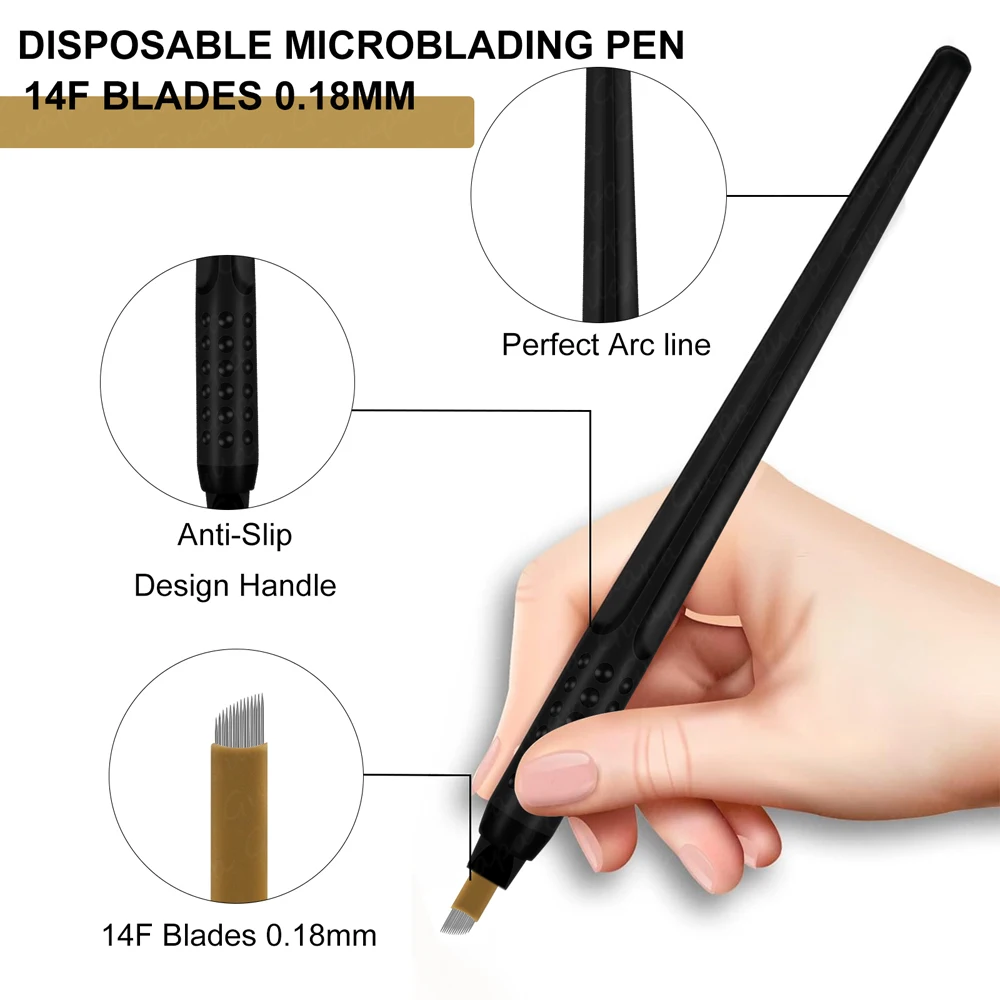 5/10PCS 14F 0.18mm Slant Shape Microblading Disposable Pen Microblades Tattoo Hand Tools For Semi Permanent Makeup Eyebrow