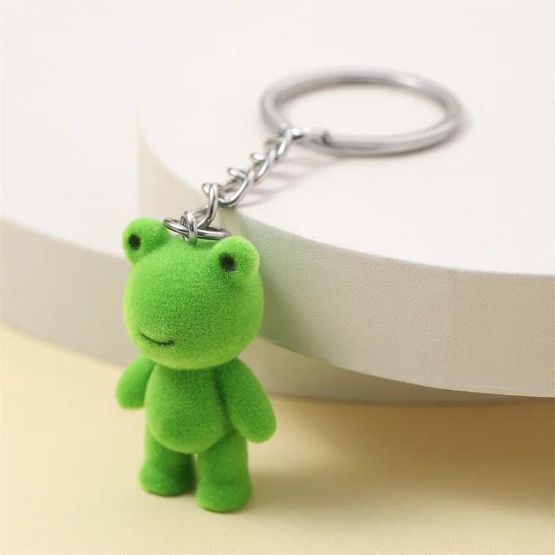 Cute 3D Flocking Frog Keychain Flocked Little Frog Couple Mobile Phone Pendant Car Keyring Earphone Backpack Charms Bag Decor