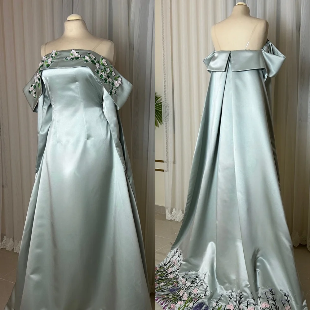 Customized Strapless Long Sleeves Cocktail Dress A-Line Floor Length High Quality Evening Dress Pearls Sequined Crystal Flowers