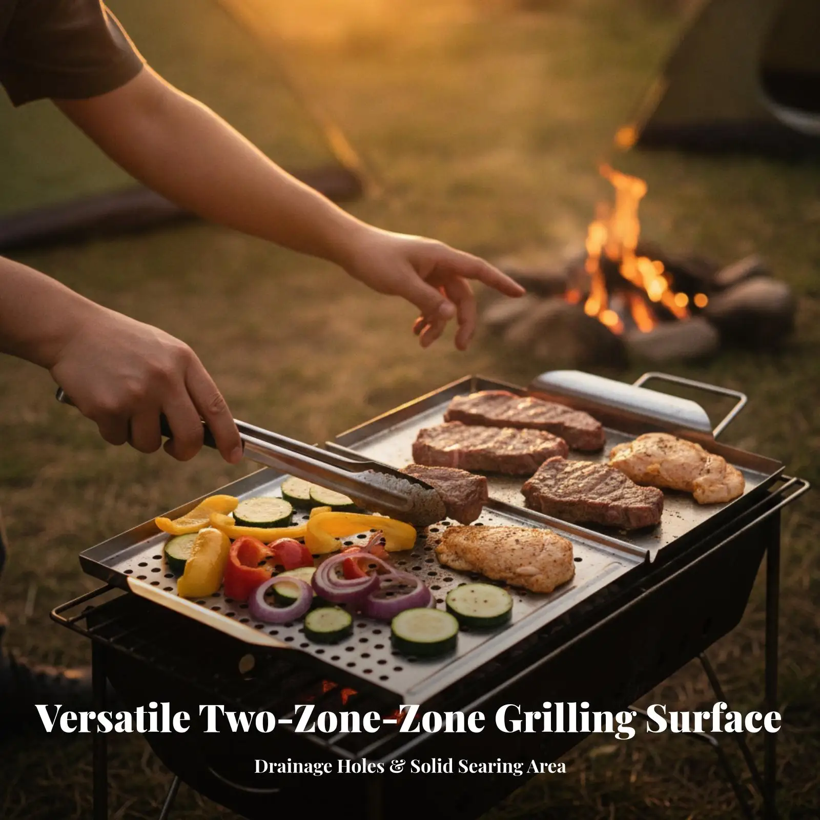 Stainless Steel Barbecue Tray Raised Edge Containment Design, Rectangular Grill Tray with Perforated Section, for Backyard