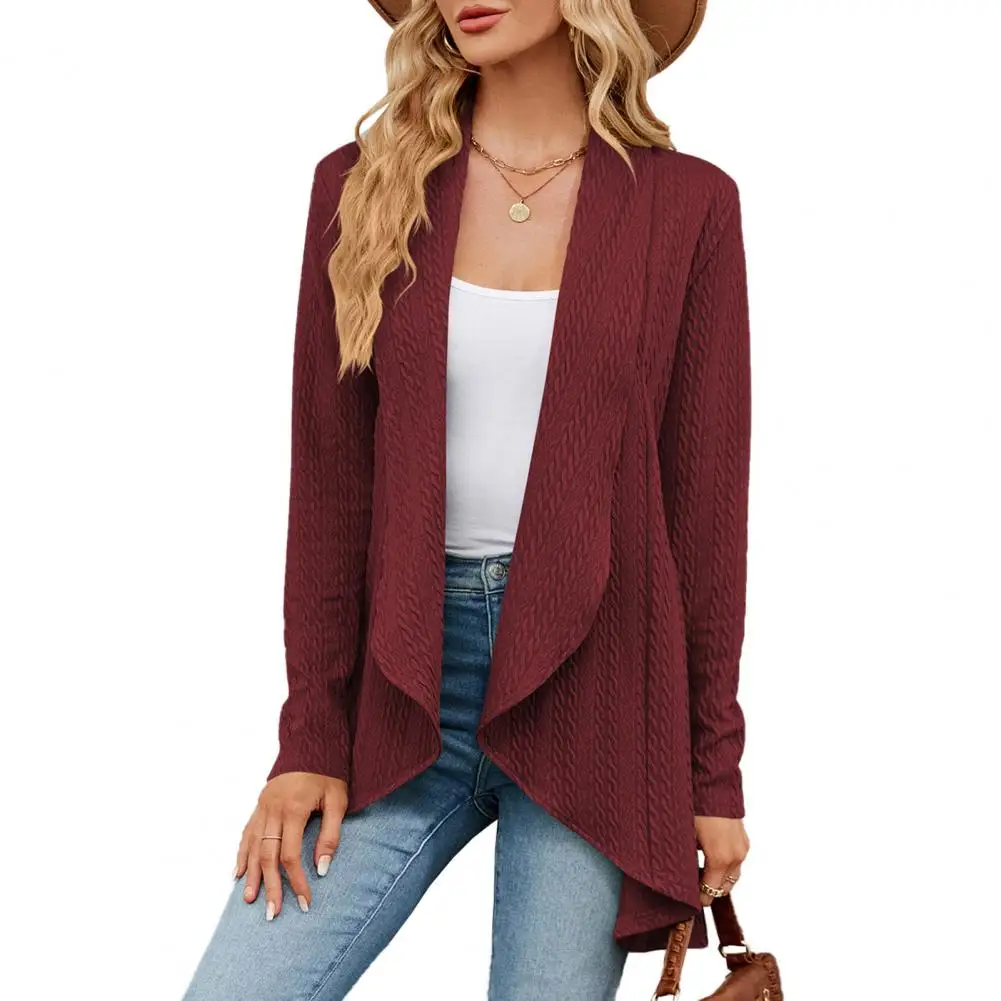 

Cardigan Loose Irregular Open Stitch Lapel Knitted Long Sleeve Striped Elastic Mid Length Casual Lady Cardigan Sweater Knitwear