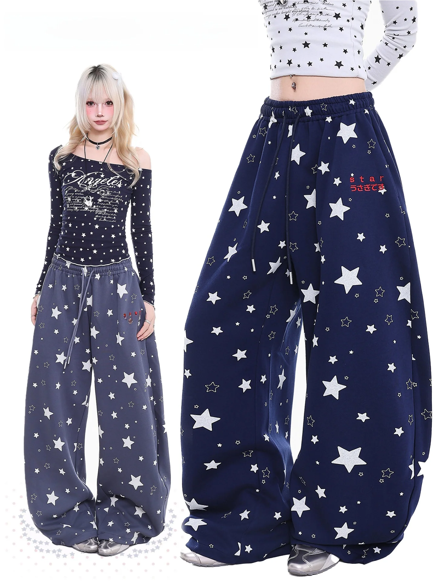 

YO Retro Star Pattern Orange Marmalade Loose Casual Pants Women Spring Loose Slimming Jazz Dance Pants Straight Leg Wide Leg
