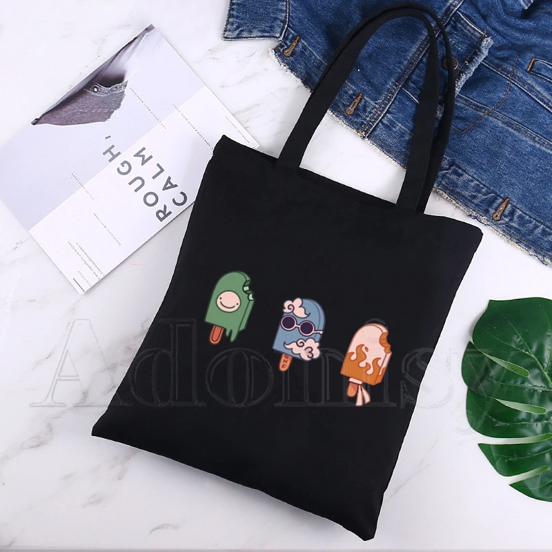 Dream Smp Canvas Black Shopping Tote Bag Reusable Shoulder Cloth Book Bag Gift Handbag