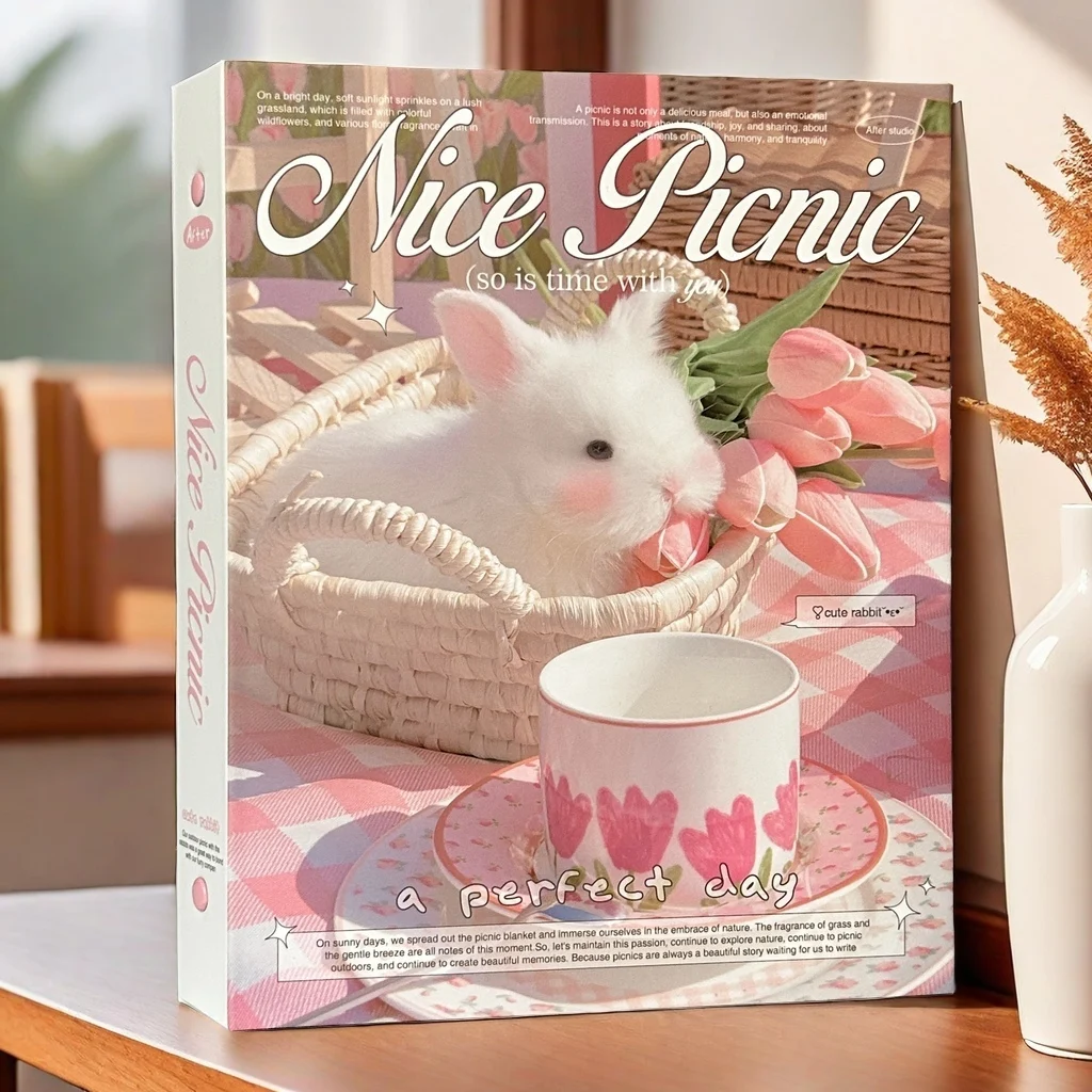 

Cute Rabbit Tulip A5 / A4 Photo Card Binder Kpop Cards Collect Book PU Leather Photocard Holder 3inch Idol Photo Album A5 포카 바인더