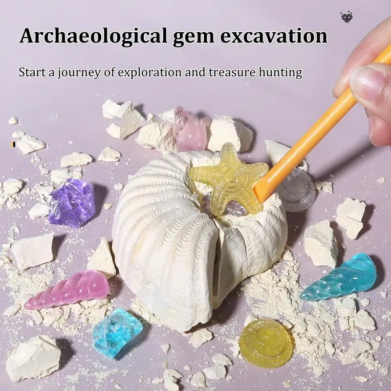 Gem Mining Set for Kids Conch Shape Gemstone Dig Stem Science Kit Excavate Dig & Reveal Gemstones Crystal Digging Set Gifts